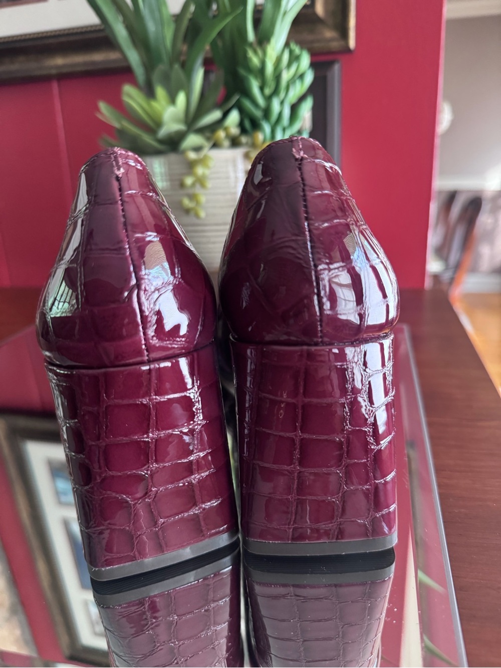 Antonio Melani Patent Croc-Embossed Block Heel Loafers - Burgundy - Picture 6 of 6